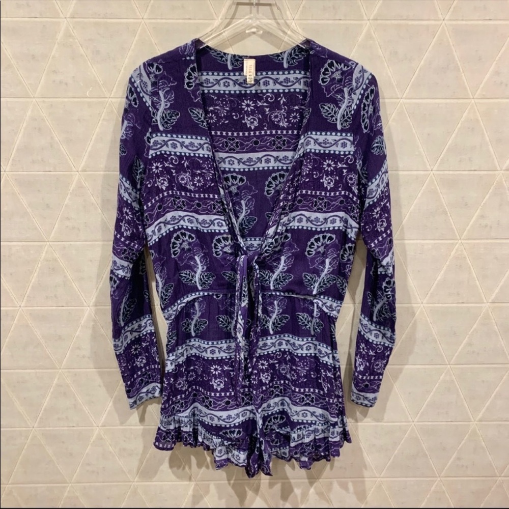 💙RAGA Island Tie Romper Navy Blue Purple XS - Picture 2 of 5